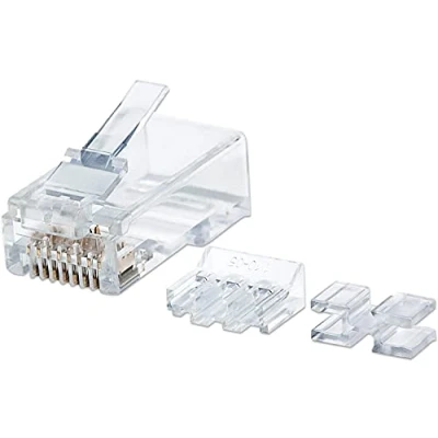 Afbeelding van Intellinet 790659 verpakking van 80 stuks Cat6A modulaire RJ45 stekkers UTP 3 voudige klem voor massieve draad in pot