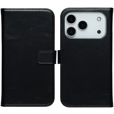 Afbeelding van Selencia Echt Leren Bookcase voor de Apple iPhone 17 Pro Max Zwart