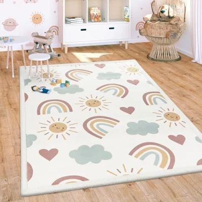 Afbeelding van Paco Home Tapijt Voor Kinderen Vloerkleed Kinderkamer Antislip Regenboog Dierlijk Stippen 160x220 cm