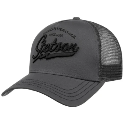 Afbeelding van Stetson Patrol Trucker pet voor heren/dames, baseballpet van katoen, verstelbare maat, met mesh inzetstuk, truckerpet winter/zomer, gebogen rand, grijs.