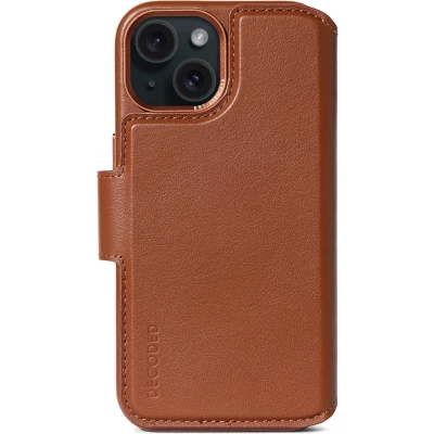 Afbeelding van DECODED Detachable Wallet Case iPhone 15 Plus 2 in 1 Magnetisch Afneembaar Hoesje met Pasjeshouder Hoogwaardig Europees Leer Geschikt voor MagSafe Tan Bruin