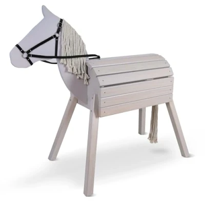 Afbeelding van Pink Papaya houten paard voor buiten, speelpaard kinderen, XXL de tuin, buitenpaard met manen en staart