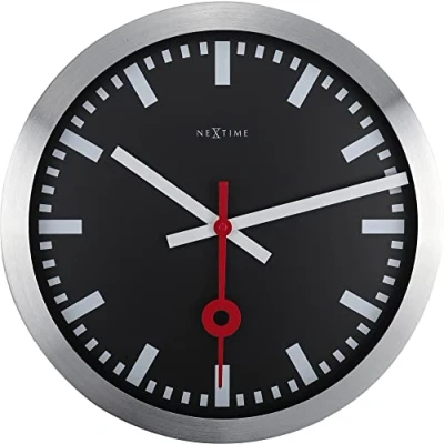 Afbeelding van Nextime Ne 3999Stzw Wandklok Dia. 35 Cm, Geborsteld Aluminium, &#039;Station&#039;