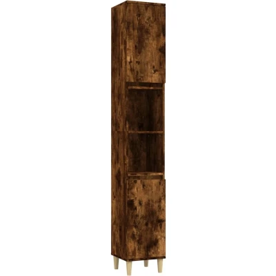 Afbeelding van Badkamerkast 30x30x190 cm bewerkt hout gerookt eikenkleurig