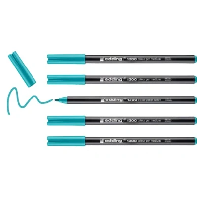 Image de edding 1300 feutre de coloriage fin pointe moyenne turquoise 5 stylos ronde 2 mm pour dessiner et écrire l&#039;école, les mandalas, le doodling, bullet journals