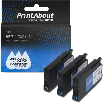 Afbeelding van Huismerk HP 711 (CZ134A) Inktcartridge Cyaan Voordeelbundel 3 pack