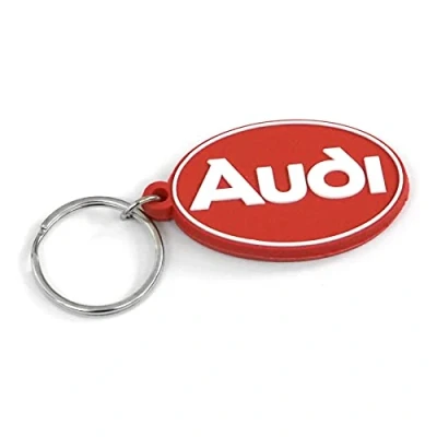 Afbeelding van Audi A16 2283 sleutelhanger met ovaal pruimenlogo rood/wit, Rood, één maat, retro, Retro