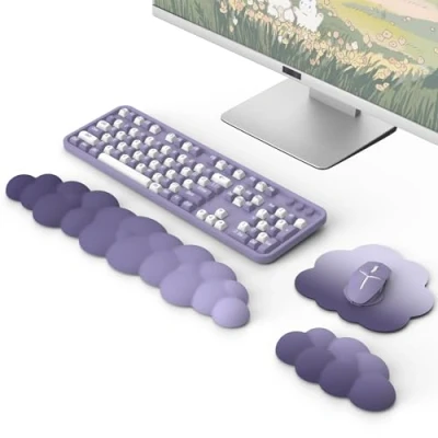 Afbeelding van MoKo Ergonomische wolkvormige polssteun met van duurzaam polyester voor toetsenbord en muis kantoor, games, computer, laptop, paars