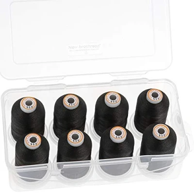 Afbeelding van New brothread Polyester Borduurmachinegaren, 1000 m, met kunststof opbergdoos voor borduren en quilten, 8 x zwart