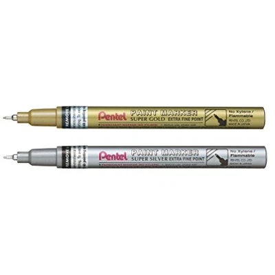 Afbeelding van Pentel MFP10 Permanent Marker, extra fijne punt, 0,6 mm, goud en zilver