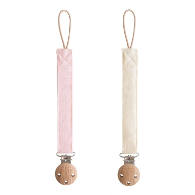 Afbeelding van Mushie Speenkoord Linnen Blush/Cream 2 Pack