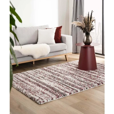 Afbeelding van Hoogpolig Vloerkleed Strepen Artisan Grijs/rood 60x110 Cm