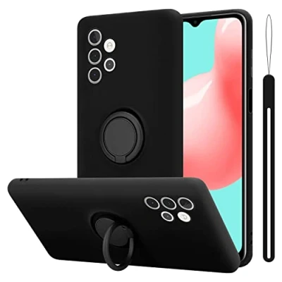 Afbeelding van Cadorabo Hoesje geschikt voor Samsung Galaxy A32 4G in LIQUID ZWART Beschermhoes van flexibel TPU silicone Case Cover met ring
