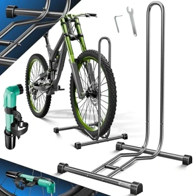 Afbeelding van KESSER® Fietshouder voor mountainbike, e bike, stadsfiets, racefiets, vloerhouder, bandbreedte tot 65 mm, fietsmontagebeugel, luchtpomp inbegrepen
