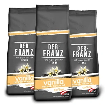 Image de Der Franz café aromatisé à la vanille, intensité 3/5, grains de Arabica et Robusta, 3 x 500 g