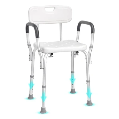 Image de VEVOR Siège de Douche Antidérapant Hauteur Réglable 39 52 cm Chaise 158,8 kg Fauteuil Bain avec Accoudoirs Dossier Aide à la pour Personnes Âgées Femmes Enceintes Salle