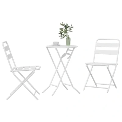 Afbeelding van vidaXL 3 Delige Vouwbare Bistro Set Wit Staal