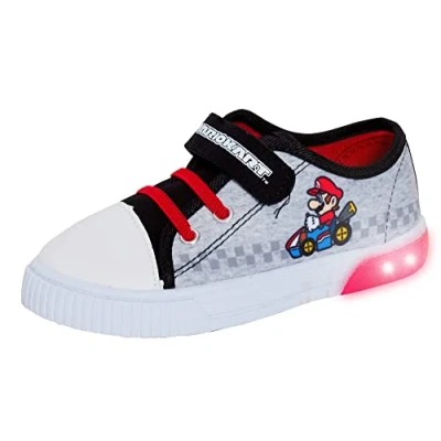 Afbeelding van Super Mario Boys Light Up Canvas Sneaker KDS Kart Pumps met knipperlicht, Wit.