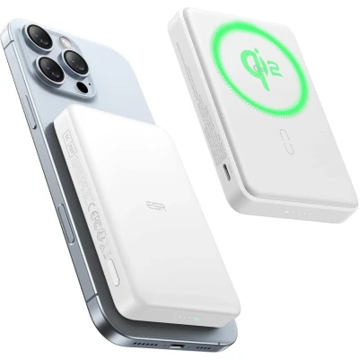 Afbeelding van ESR Qi2 MagSlim 15W Magnetische Powerbank 10.000 mAh Compatibel met Magsafe en HaloLock Wit