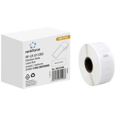 Afbeelding van Renkforce Rol met etiketten Compatibel vervangt DYMO 11352 54 x 25 mm Papier Wit 500 stuk(s) Permanent hechtend Universele RF 6027492