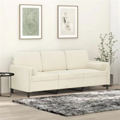 Afbeelding van vidaXL Driezitsbank met sierkussens 180 cm fluweel crèmekleurig