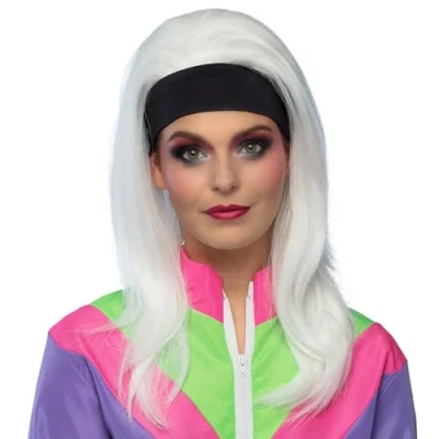 Afbeelding van Boland Pruik Retro babe Wit Steil Lang Vrouwen Danser/danseres 80&#039;s &amp; 90&#039;s Disco