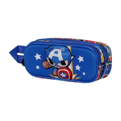Afbeelding van Karactermania Marvel Captain America Punch 3D Potloden Etui Dubbele Rits Pennenzak Tekenetui Blauw