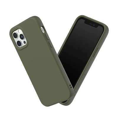 Afbeelding van RHINOSHIELD Hoesje compatibel met [iPhone 12/12 Pro] SolidSuit dunne hoes schokabsorberende technologie en premium matte afwerking algengroen