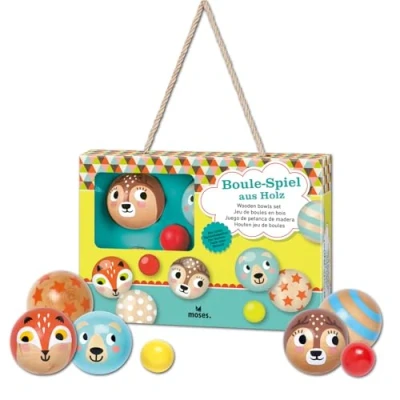 Afbeelding van moses. 38120 Houten bal, de speelklassieker voor buiten, 6 kleurrijke speelballen en 2 doelballen, kinderen vanaf 3 jaar spelers