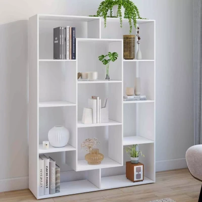 Afbeelding van Etagère bibliothèque COLETTE avec 11 compartiments blanc H.143 cm