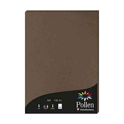 Afbeelding van Clairefontaine 4292C, doos van 50 vellen, A4 formaat (21 x 297 cm), 120 g/m², kleur: bruin taupe, uitnodigingspapier voor evenementen en correspondentie, Pollen serie, premium glad papier