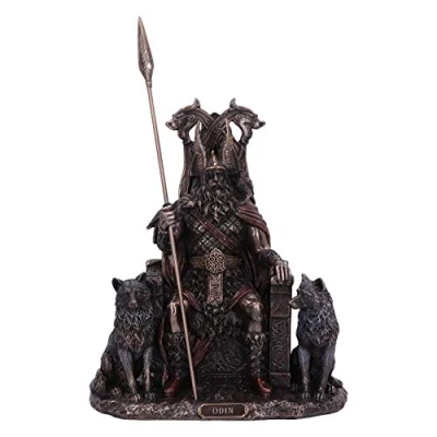 Afbeelding van Nemesis Now Bronzen figuur Odin alle vaders wolven en troon, 22 cm