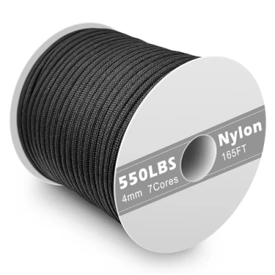 Afbeelding van Gemtte paracord 550 nylon touw, 4 mm, 50 m, met 7 strengen, scheurbestendig koord, zwart, nylon, voor armband, riem, halsketting, survivalparacord, max. 250 kg