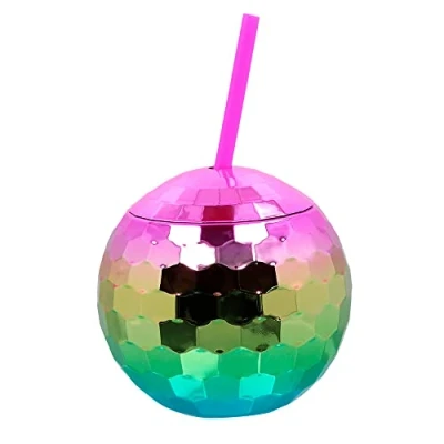 Afbeelding van Boland Discobal beker met rietje regenboog Multi Glitter &amp; Glamour 80&#039;s