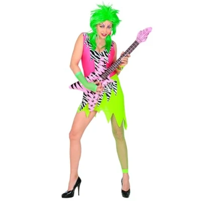 Afbeelding van Widmann Jaren 80 &amp; 90 Kostuum Wilde Rock Chick Vrouw Groen, Roze, Zwart / Wit Small Carnavalskleding Verkleedkleding