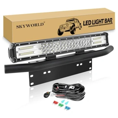 Afbeelding van SKYWORLD Led lichtbalk, werklamp, gecombineerd met 7D stralingshoek, 51 cm , 288 W, houder voor nummerplaat, zwart, kabelboom, vrachtwagen, mountainbike, SUV