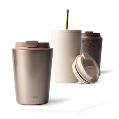 Afbeelding van MAMEIDO Thermosbeker, 350 ml, waterdichte koffiethermos, van roestvrij staal, BPA vrije thermobeker, koffie (rozenkwarts, 0,35 l)