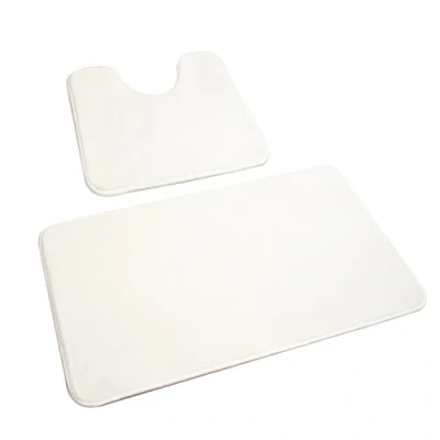 Afbeelding van Rururug Set van 2 wasbare badmatten microvezel, sneldrogend, antislip, voor toilet, badkamer (50 x 80 cm + 50 40 cm) wit