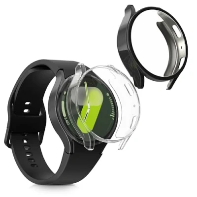 Afbeelding van kwmobile 2x smartwatch hoes geschikt voor Samsung Galaxy Watch 7 44mm hoesje Siliconen sporthorloge cover Activity tracker case in transparant / zwart
