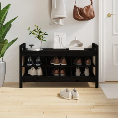 Afbeelding van Halbankje 110x40x60 cm massief grenenhout zwart