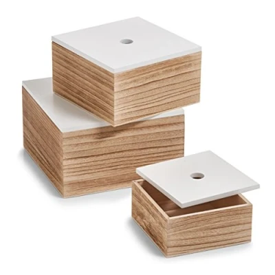 Afbeelding van Zeller Storage Box, 3pcs set, wood, white/natural