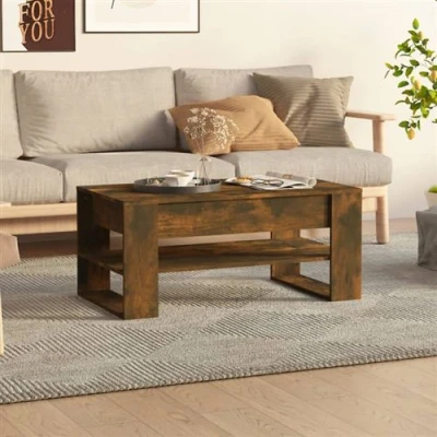 Afbeelding van Salontafel 102x55x45 cm bewerkt hout gerookt eikenkleurig