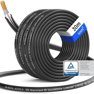 Afbeelding van HB DIGITAL H1Z2Z2 K Zonnekabel 30 m, TÜV getest, 4 mm², uv bestendig, flexibel, zuiver koper, 1500 V, fotovoltaïsche verlengkabel voor zonnepaneel, omvormer, laadregelaar, zwart