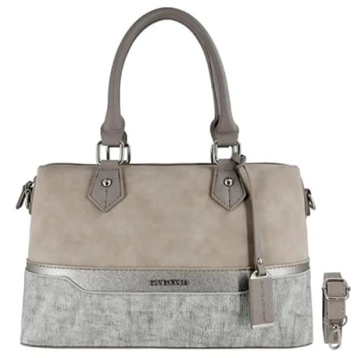 Afbeelding van David Jones Handtas Polsvarken Bowling dames tas meerkleurig met strepen PU leer nubuckleer pailletten boodschappentas voor schouder, schouderriem stad, chique, modieus, en meisjes, Grijs beige, Taille unique, Eén maat