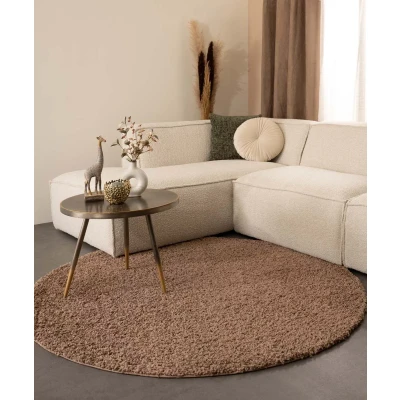 Afbeelding van Hoogpolig Vloerkleed Shaggy Trend Effen Rond Mokka 300 Cm