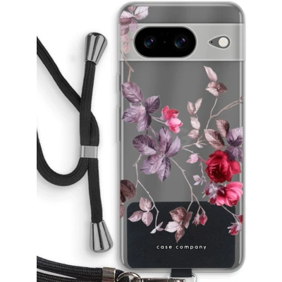 Afbeelding van Case Company® hoesje met Koord geschikt voor Google Pixel 8 Mooie bloemen Telefoonhoesje Zwart Bescherming aan alle Kanten en Over de Schermrand