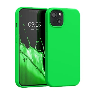Afbeelding van kwmobile telefoonhoesje geschikt voor Apple iPhone 13 Hoesje met siliconen coating Smartphone case in neon groen