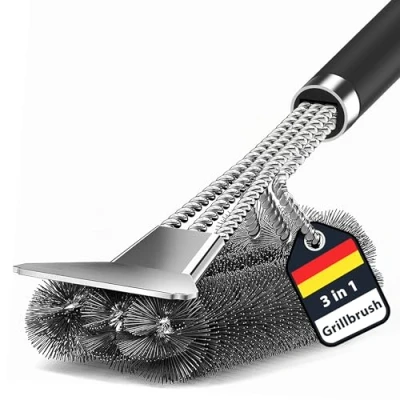 Afbeelding van TNTOR Barbecueborstel, 3 in 1 grillborstel met reinigingsborstel lange steel en schraper, roestvrij staal, BBQ gereedschap, barbecue accessoires, 360 graden, reinig grillrooster, keuken, servies