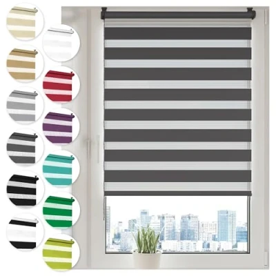 Afbeelding van Sonello rolgordijn voor dag en nacht, klembevestiging, zonder boren, 120 cm x 210 cm, antraciet, eenvoudig te installeren met clips ramen of deuren, zebra rolgordijn, zonwering, van