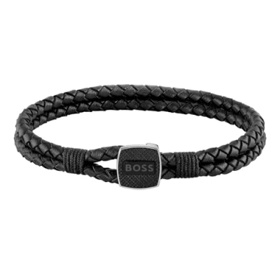 Afbeelding van BOSS Jewelry Leren armband voor heren, collectie SEAL zwart, 1580047S, Leer, Geen edelsteen
